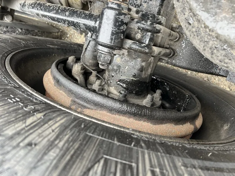 Truck brake drum and S-cam during a brake job