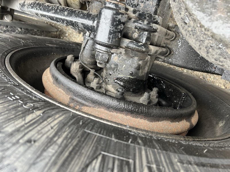 Truck brake drum and S-cam during a brake job